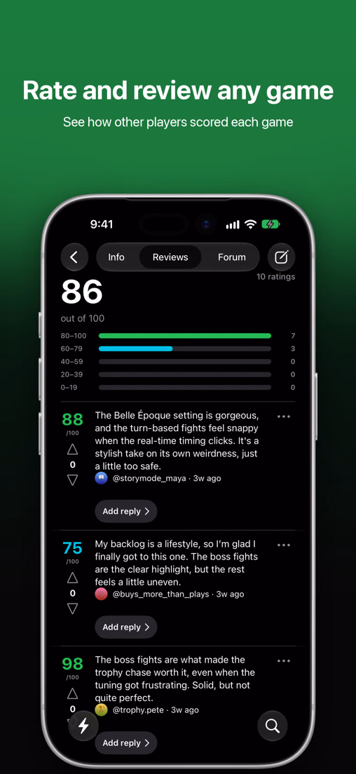 Reviews: rate and review any game, and see how other players scored it