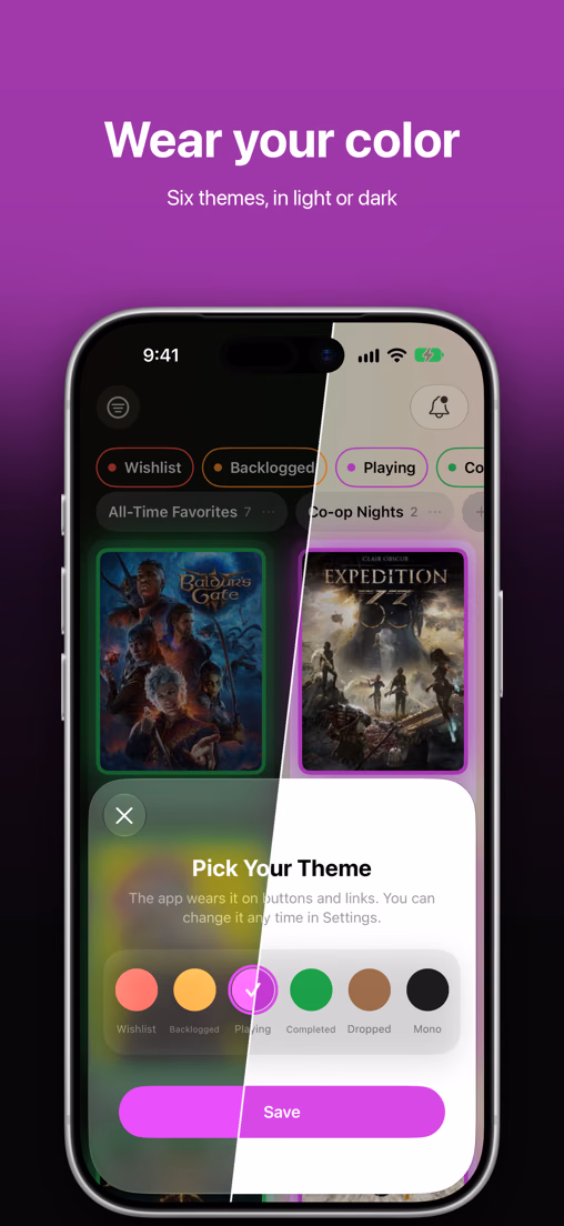 Themes: pick a color for the whole app